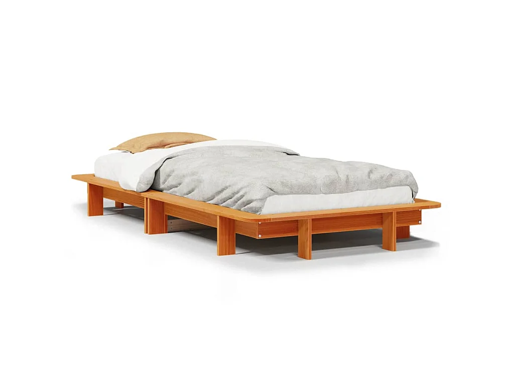 Bedframe zonder matras massief grenenhout wasbruin 75x190 cm