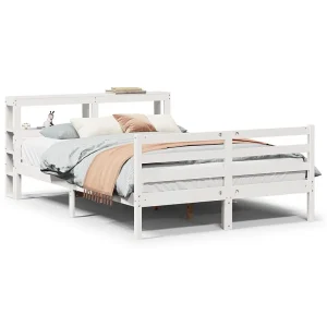 Bedframe met hoofdbord massief grenenhout wit 150×200 cm Bedframe met hoofdbord massief grenenhout wit 150×200 cm