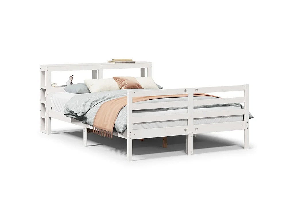 Bedframe met hoofdbord massief grenenhout wit 150x200 cm