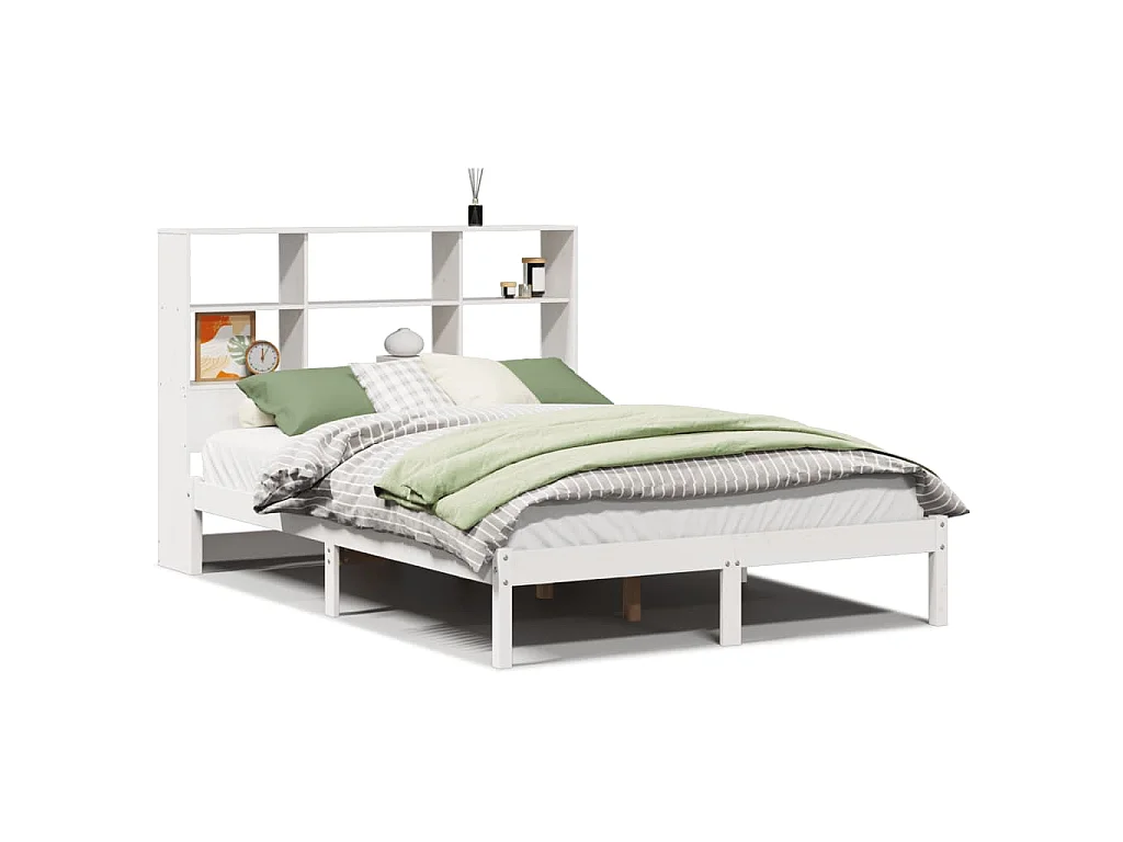 Bed met boekenkast zonder matras grenenhout wit 140x200 cm