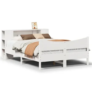 Bedframe zonder matras massief grenenhout wit 160×200 cm