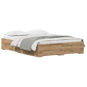 Bedframe met lade Artisan Eiken 140 x 190 cm Bewerkt hout Bedframe met lade Artisan Eiken 140 x 190 cm Bewerkt hout