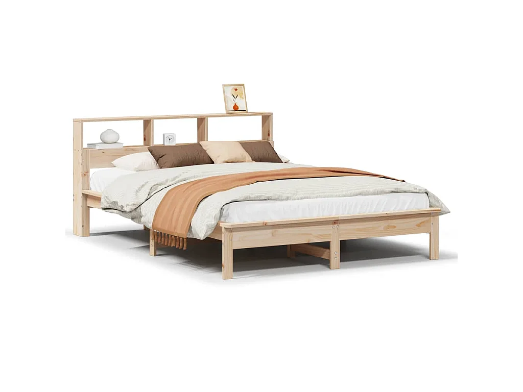 Bed met boekenkast zonder matras massief grenenhout 120x190 cm