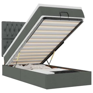 Bed poef met matras en LED's stof 80×200 cm donkergrijs Bed poef met matras en LED's stof 80×200 cm donkergrijs