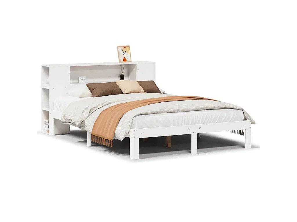 Bed met boekenkast zonder matras grenenhout wit 140x200 cm