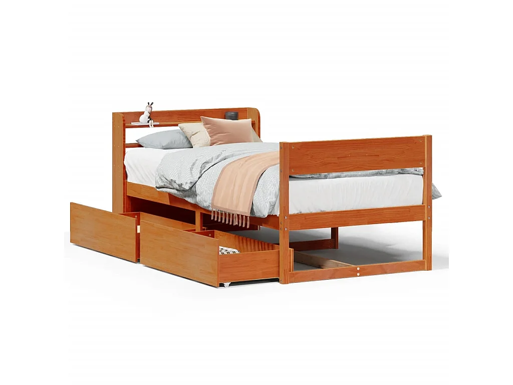 Bedframe zonder matras massief grenenhout wasbruin 75x190 cm