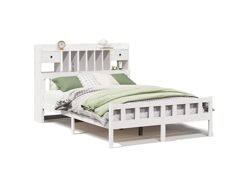 Bed met boekenkast zonder matras grenenhout wit 150x200 cm