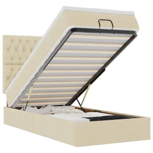 Bed met matras 90×200 cm stof crèmekleurig