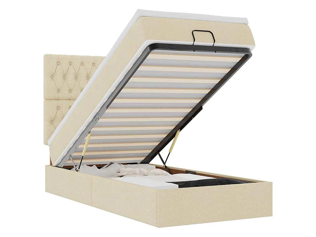 Bed met matras 90x200 cm stof crèmekleurig