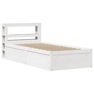 Bedframe met hoofdbord massief grenenhout wit 90×200 cm Bedframe met hoofdbord massief grenenhout wit 90×200 cm