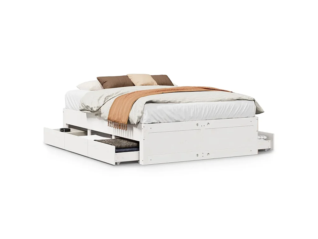 Bedframe zonder matras met lades grenenhout wit 140x200 cm