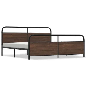 Bedframe zonder matras metaal bruin eikenkleur 193×203 cm Bedframe zonder matras metaal bruin eikenkleur 193×203 cm