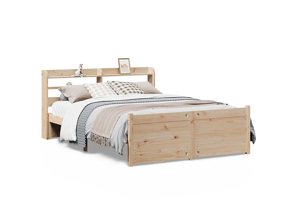 Bedframe met hoofdbord massief grenenhout 135x190 cm