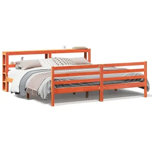 Bedframe zonder matras massief grenenhout wasbruin 200×200 cm