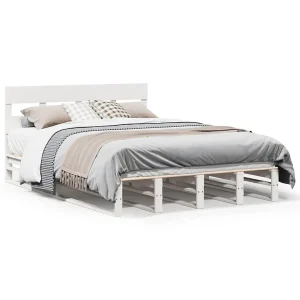 Bedframe zonder matras massief grenenhout wit 160×200 cm