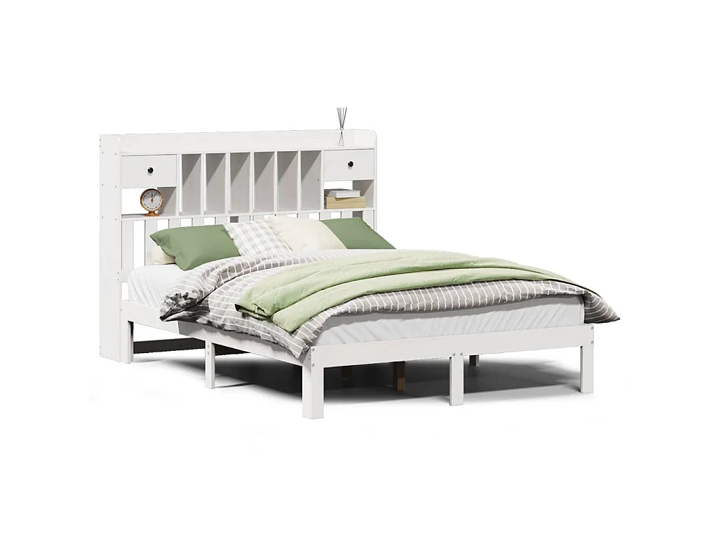 Bed met boekenkast zonder matras grenenhout wit 160x200 cm