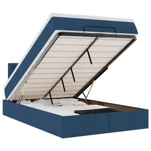 Bed poef met matras en LED's 120×200 cm stof blauw Bed poef met matras en LED's 120×200 cm stof blauw