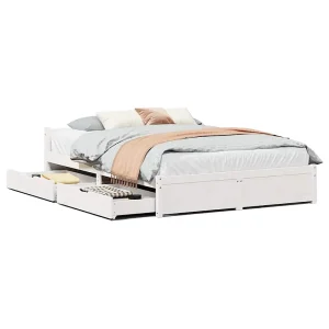 Bedframe zonder matras massief grenenhout wit 150×200 cm