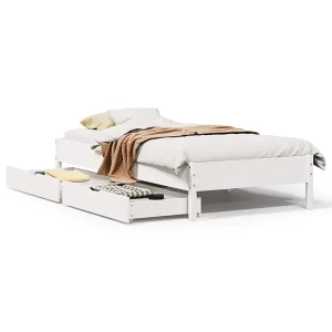 Bedframe zonder matras massief grenenhout wit 75×190 cm
