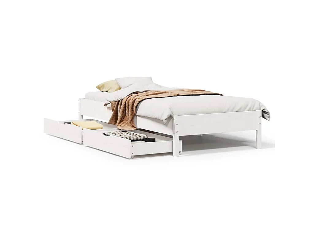 Bedframe zonder matras massief grenenhout wit 75x190 cm