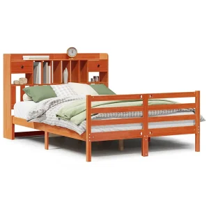 Bed met boekenkast zonder matras grenenhout wasbruin 150×200 cm
