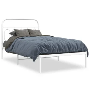 Bedframe met hoofdbord metaal wit 100×200 cm Bedframe met hoofdbord metaal wit 100×200 cm