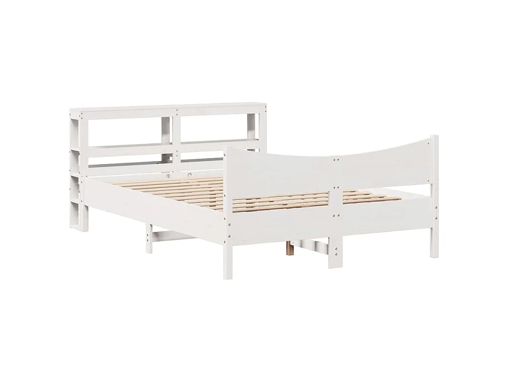 Bedframe met hoofdbord massief grenenhout wit 135x190 cm