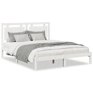 Bedframe extra lang zonder matras massief hout wit 160×210 cm Bedframe extra lang zonder matras massief hout wit 160×210 cm