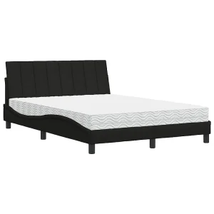 Bed met matras "Hanko" stof zwart 140×190 cm Bed met matras "Hanko" stof zwart 140×190 cm