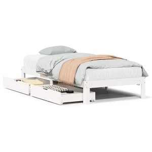 Bedframe met lades massief grenenhout wit 90×200 cm Bedframe met lades massief grenenhout wit 90×200 cm