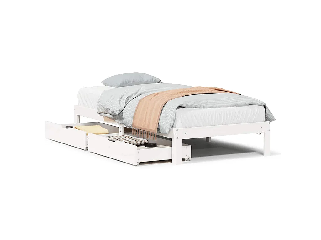 Bedframe met lades massief grenenhout wit 90x200 cm