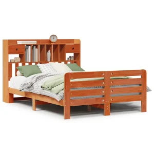 Bed met boekenkast zonder matras grenenhout wasbruin 150×200 cm