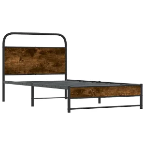Bedframe zonder matras bewerkt hout gerookt eiken 100×190 cm Bedframe zonder matras bewerkt hout gerookt eiken 100×190 cm