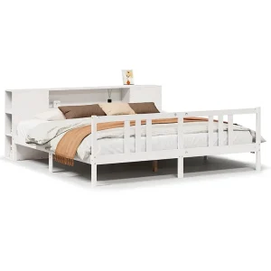 Bed met boekenkast zonder matras grenenhout wit 200×200 cm Bed met boekenkast zonder matras grenenhout wit 200×200 cm