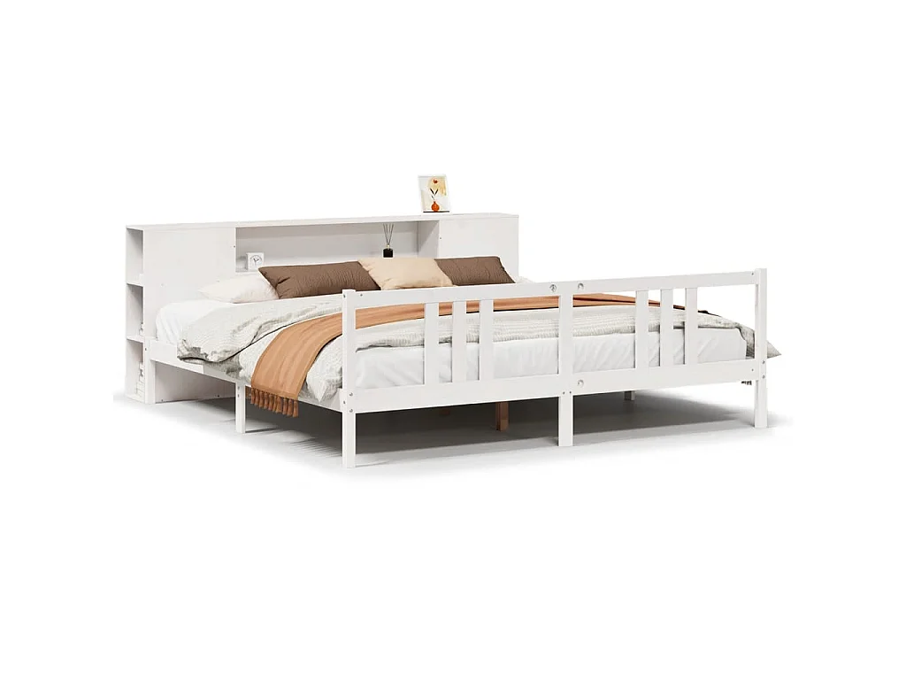 Bed met boekenkast zonder matras grenenhout wit 200x200 cm