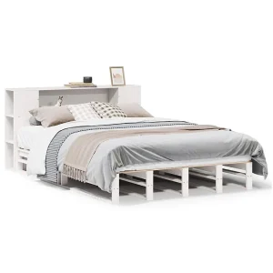 Bed met boekenkast zonder matras massief hout wit 140×200 cm Bed met boekenkast zonder matras massief hout wit 140×200 cm