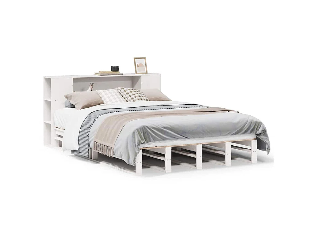 Bed met boekenkast zonder matras massief hout wit 140x200 cm