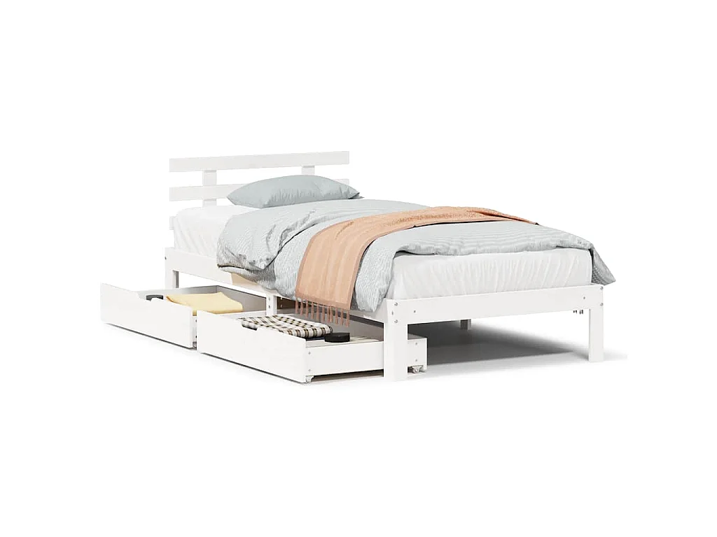 Bedframe met lades massief grenenhout wit 100x200 cm