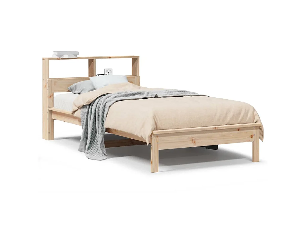 Bed met boekenkast zonder matras massief grenenhout 100x200 cm