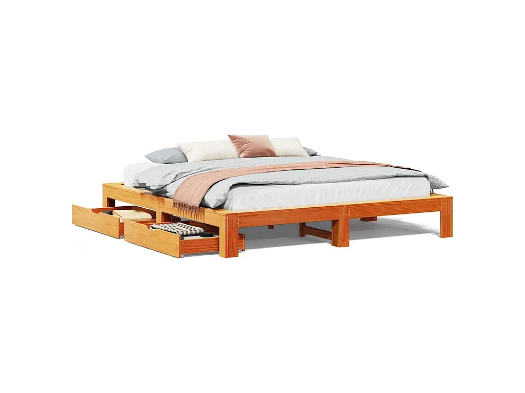 Bedframe zonder matras massief grenenhout wasbruin 200x200 cm