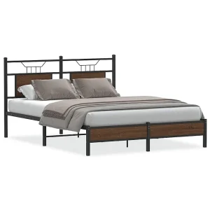 Bedframe zonder matras bewerkt hout bruin eikenkleur 137×190 cm Bedframe zonder matras bewerkt hout bruin eikenkleur 137×190 cm