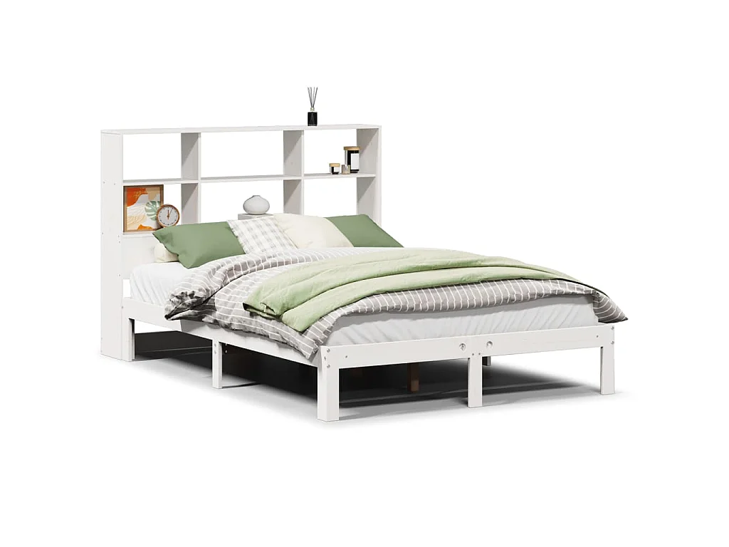 Bed met boekenkast zonder matras grenenhout wit 140x200 cm