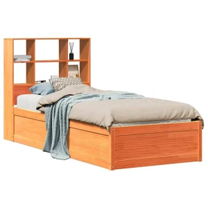 Bedframe zonder matras massief grenenhout wasbruin 75×190 cm Bedframe zonder matras massief grenenhout wasbruin 75×190 cm