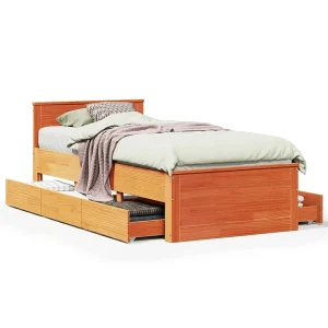 Bedframe zonder matras met hoofdbord grenenhout bruin 90×200 cm Bedframe zonder matras met hoofdbord grenenhout bruin 90×200 cm