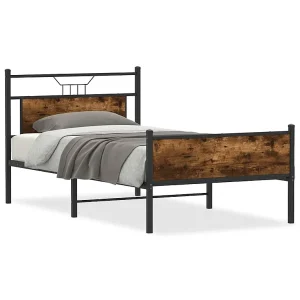 Bedframe zonder matras hout gerookt eikenkleurig 100×190 cm Bedframe zonder matras hout gerookt eikenkleurig 100×190 cm