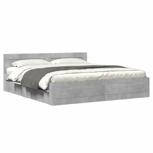 Bedframe met hoofdeinde bewerkt hout betongrijs 180×200 cm Bedframe met hoofdeinde bewerkt hout betongrijs 180×200 cm