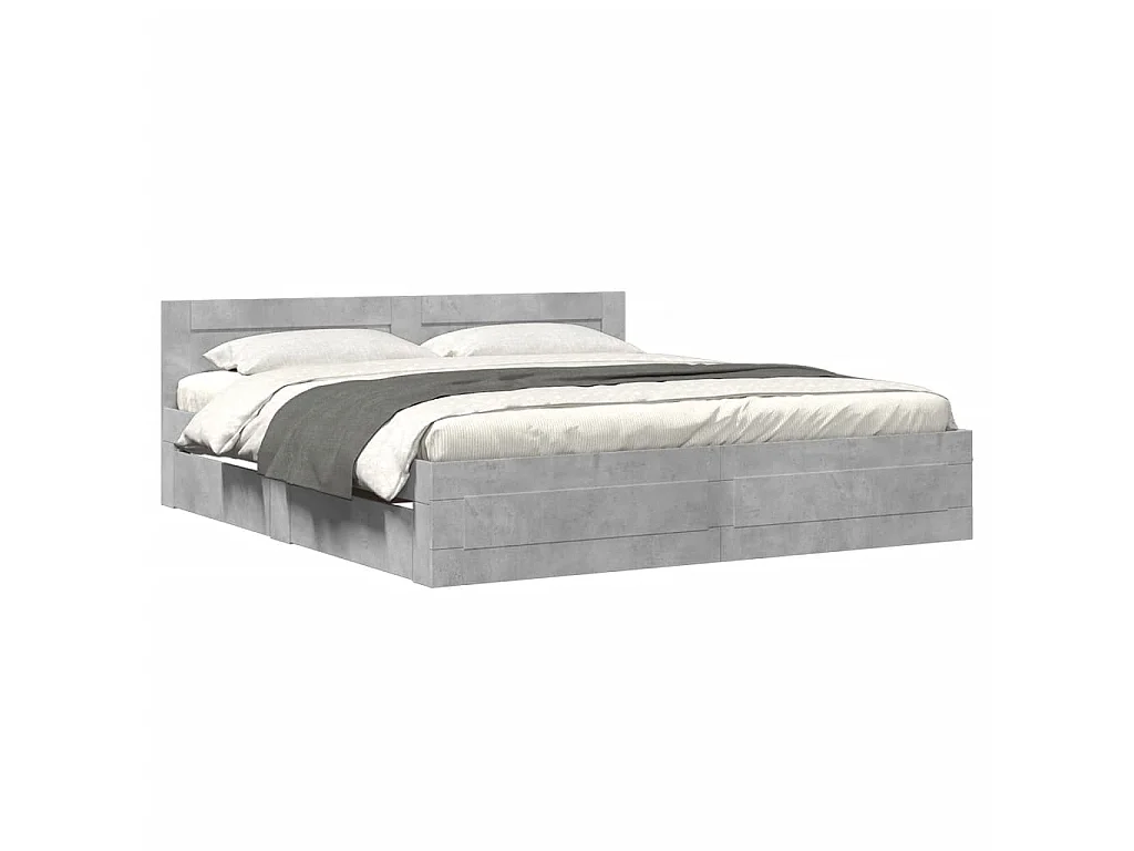 Bedframe met hoofdeinde bewerkt hout betongrijs 180x200 cm