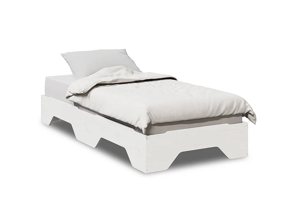 Bedframe zonder matras stapelbaar 75x190 cm massief hout wit