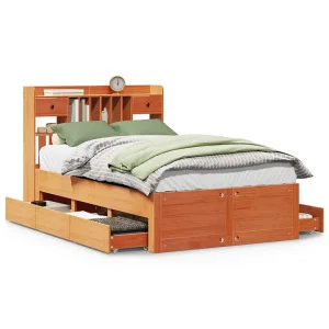 Bed met boekenkast zonder matras grenenhout wasbruin 135×190 cm Bed met boekenkast zonder matras grenenhout wasbruin 135×190 cm