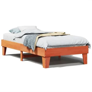 Bedframe zonder matras massief grenenhout wasbruin 75×190 cm